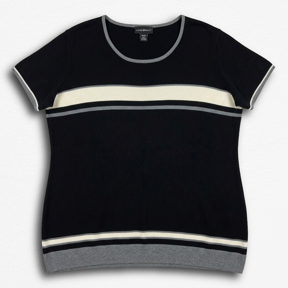 FLAWED Vintage No Boundaries Black Striped Short Sleeve Knit Sweater Top Y2K XL